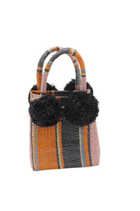 Straw Mini Bag with Pompom Accent