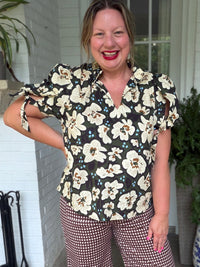 Floral Top with Bow Tie Sleeve