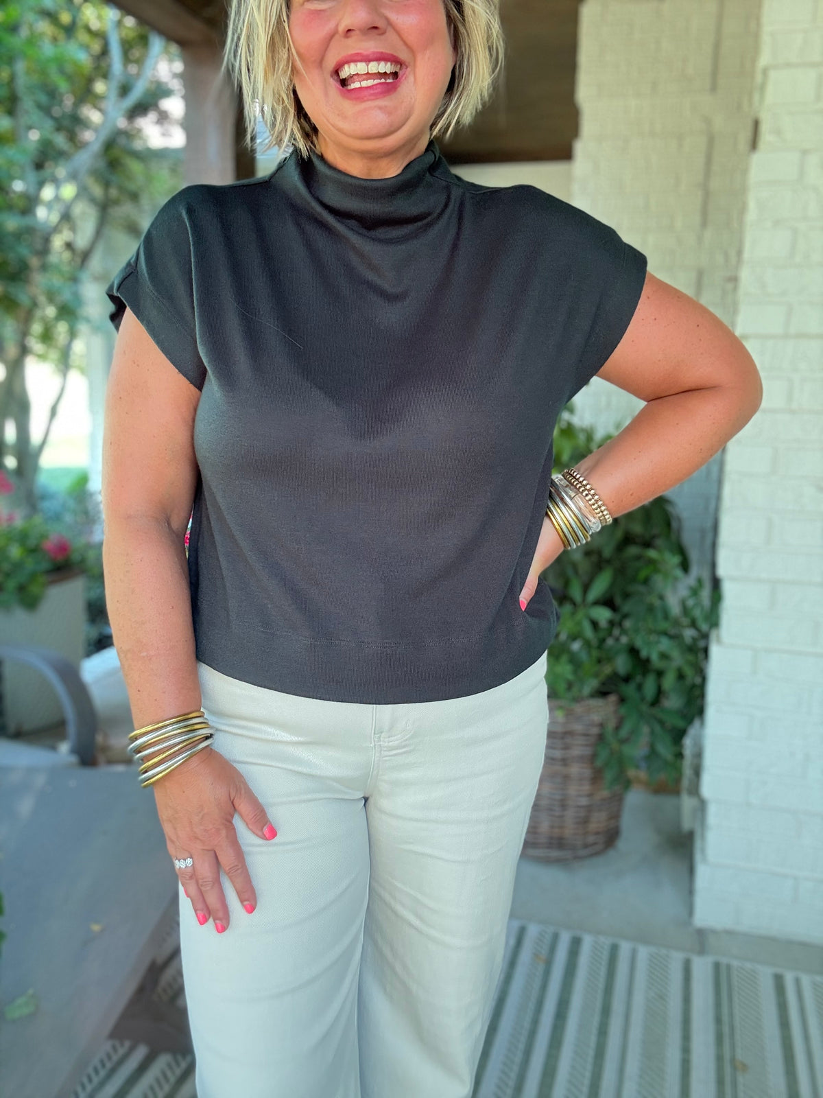 Gaby Mock Neck Top - Green