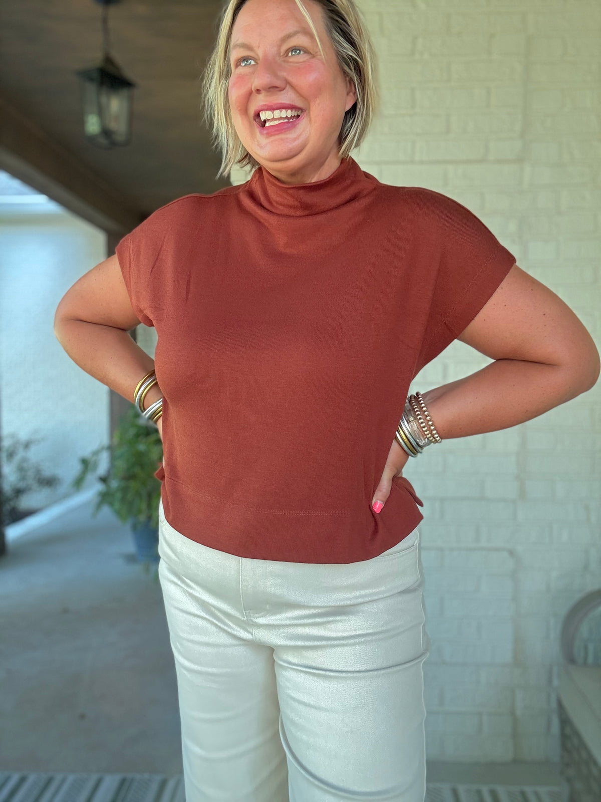 Gaby Mock Neck Top - Rust