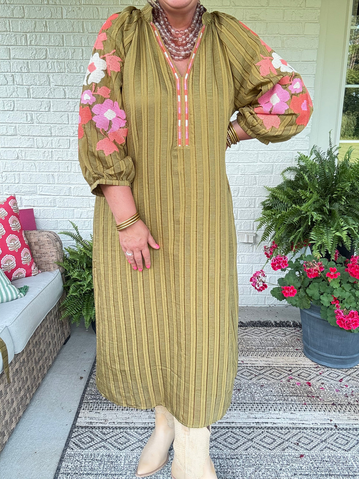 Juliet Embroidered Puff Sleeve Maxi Dress