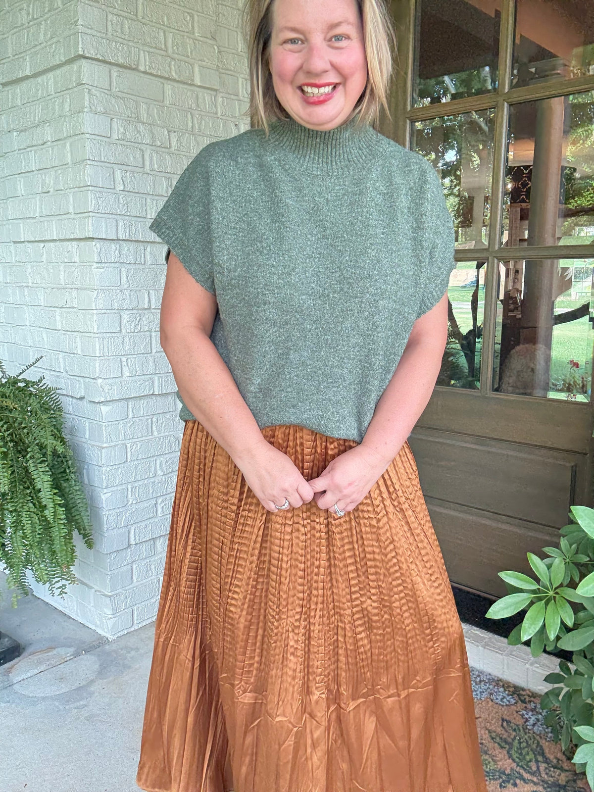 Glam Satin Wrinkled Skirt - Camel