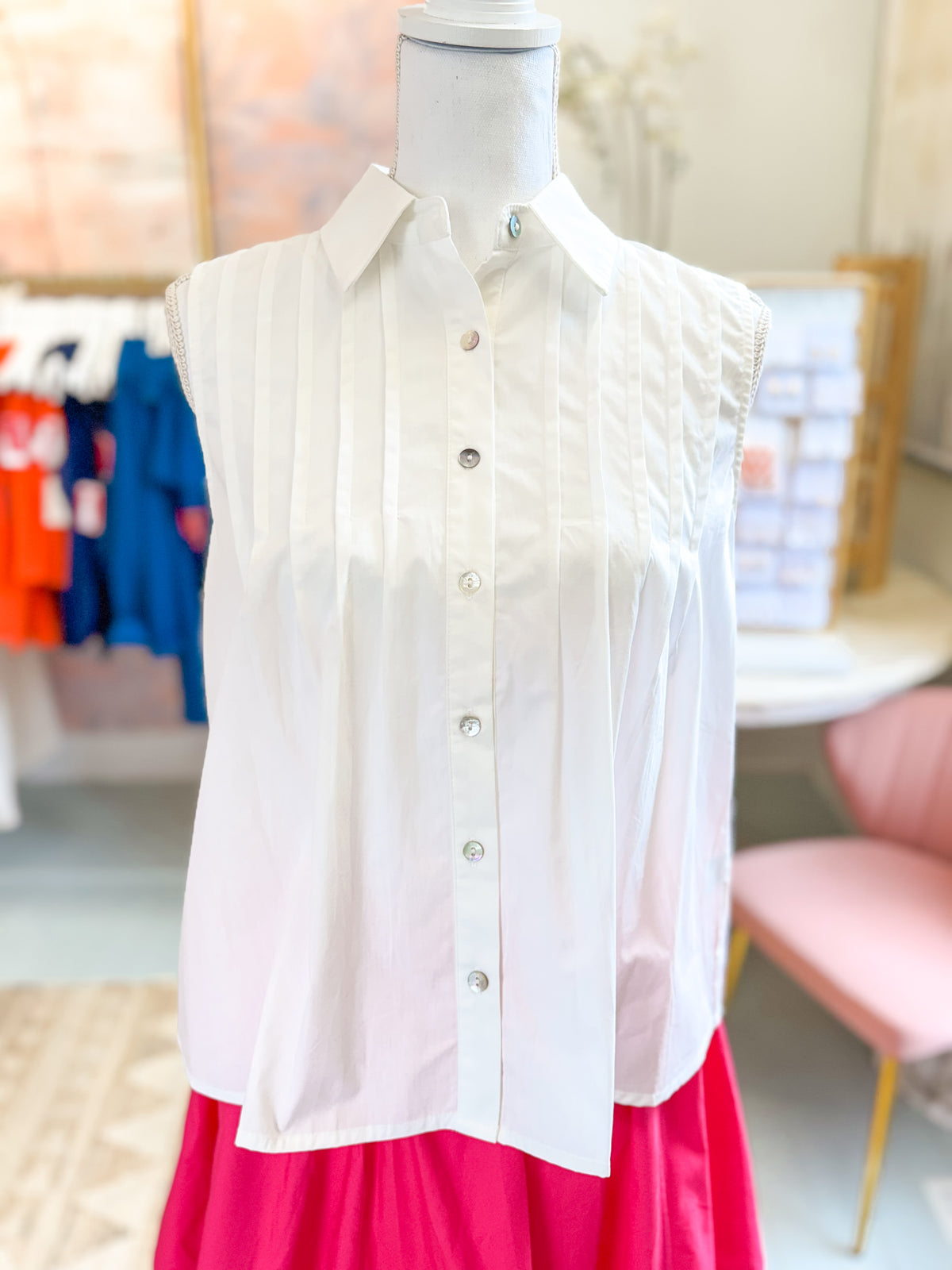 White Sleeveless Button Up Blouse