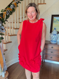 Red Bow Hem Shift Dress
