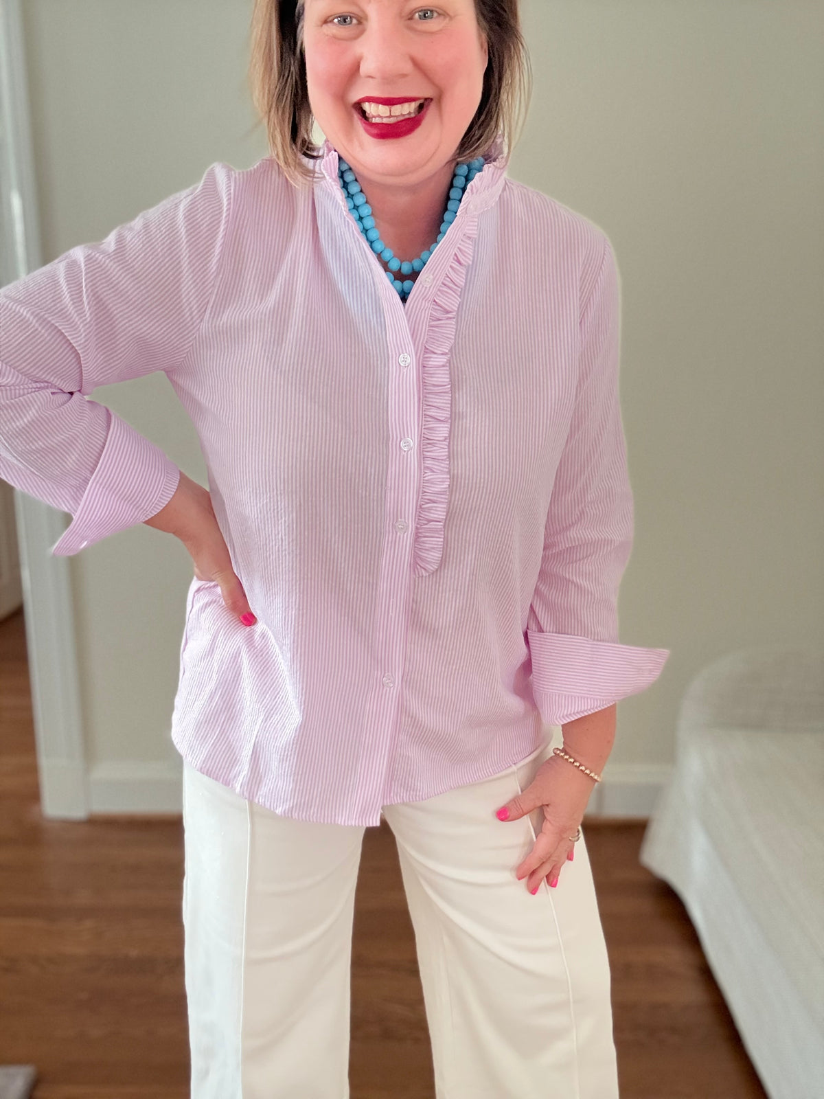 Frill Neck Button Down Blouse - Lavender