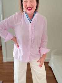 Frill Neck Button Down Blouse - Lavender