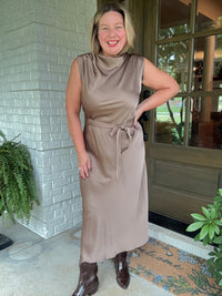 Mock Neck Sleeveless Midi Dress - Taupe