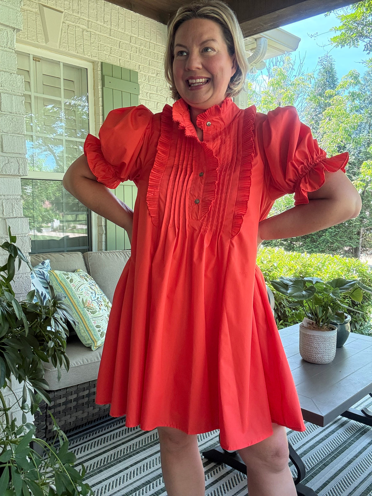 Julie Solid Ruffle Dress - Orange