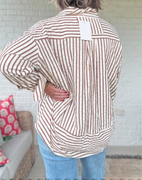 Hazel Stripe Button Up Top - Brown