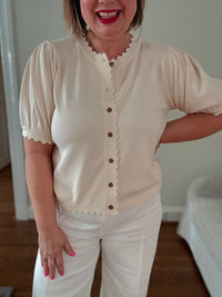 Puff Sleeve Button-Front Cardigan