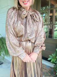 Sasha Metallic Tie-Neck Blouse