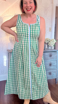 Thin Strap Gingham Pattern Dress - Green