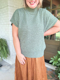 Elsie Knit Short Sleeve Turtleneck - Dark Sage