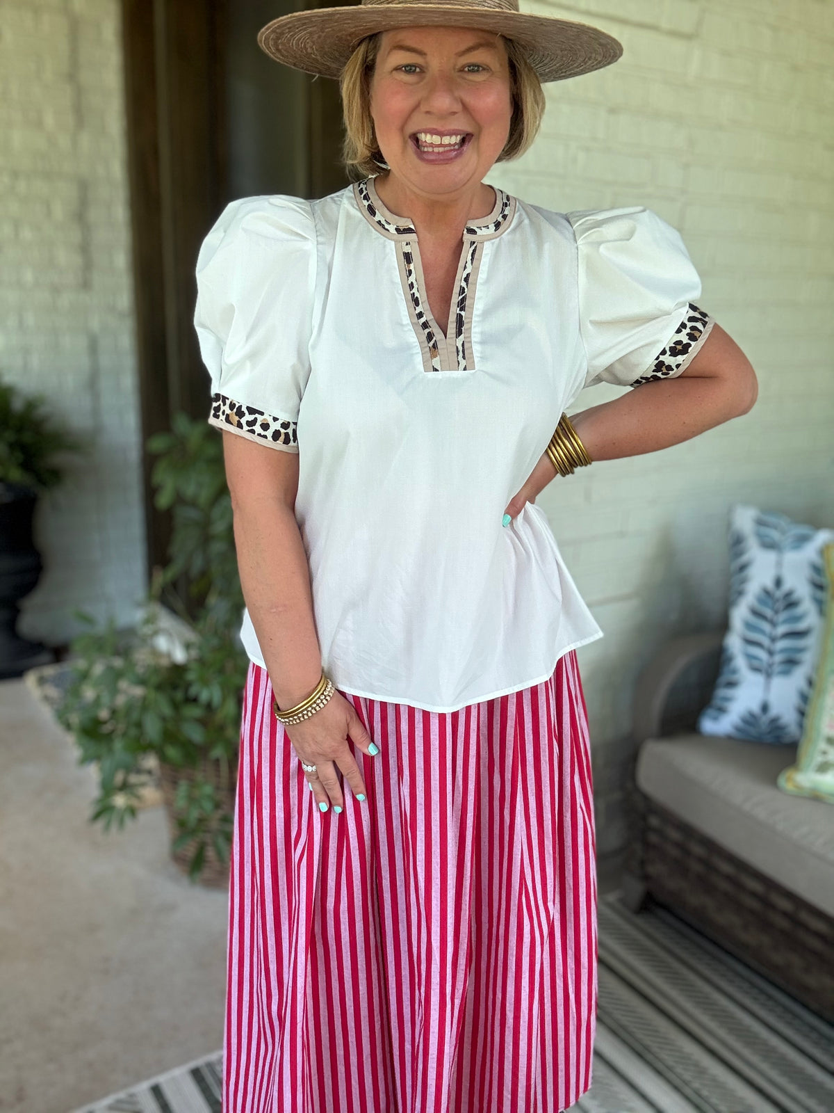 Wild Side Leopard Trim Top - White