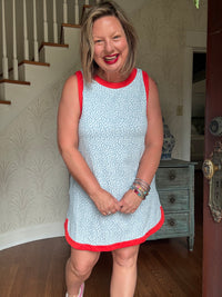 Happy Runaround Dress - Blue w/Red Trim