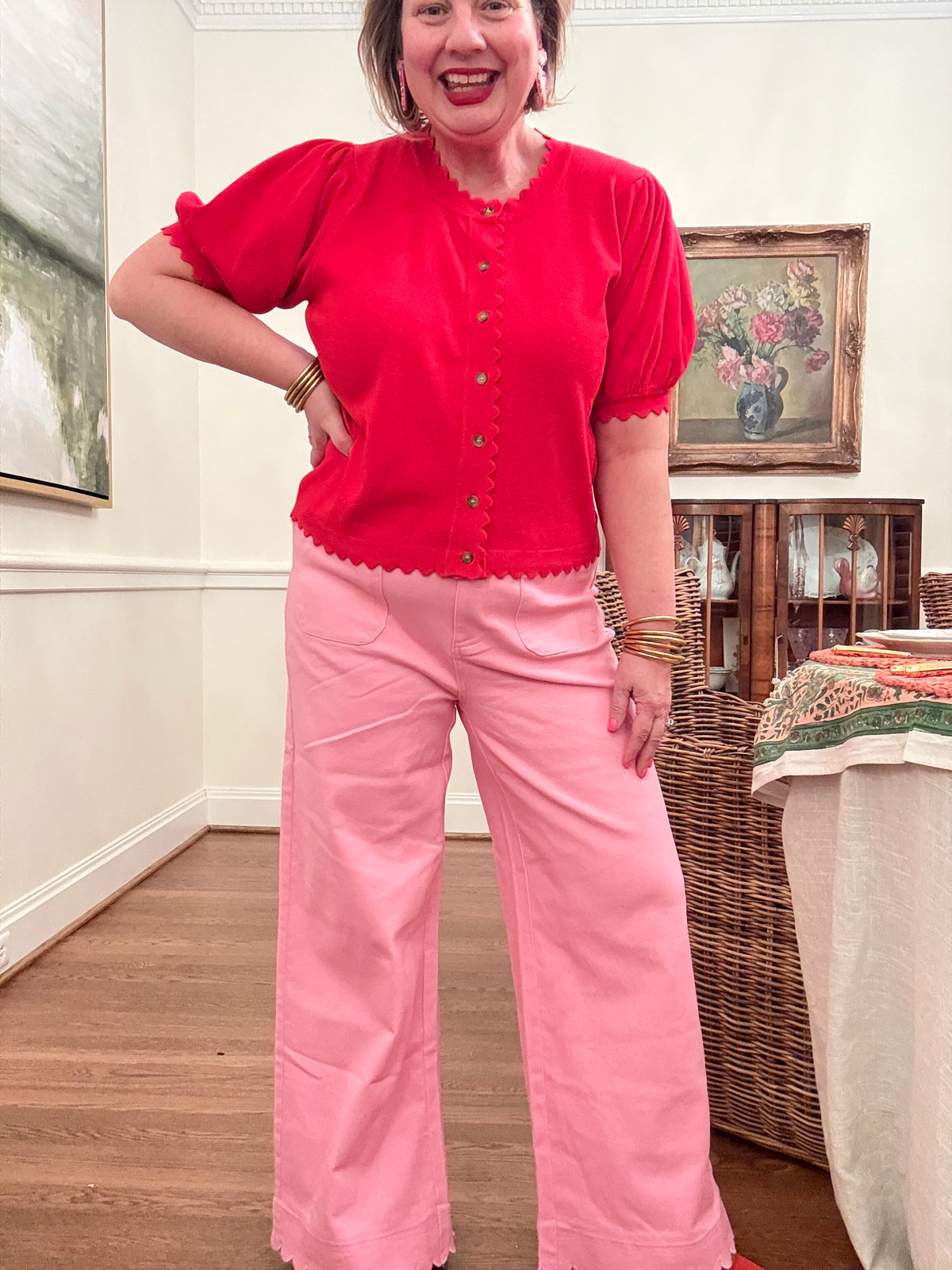 Scallop Trip Stretch Pants