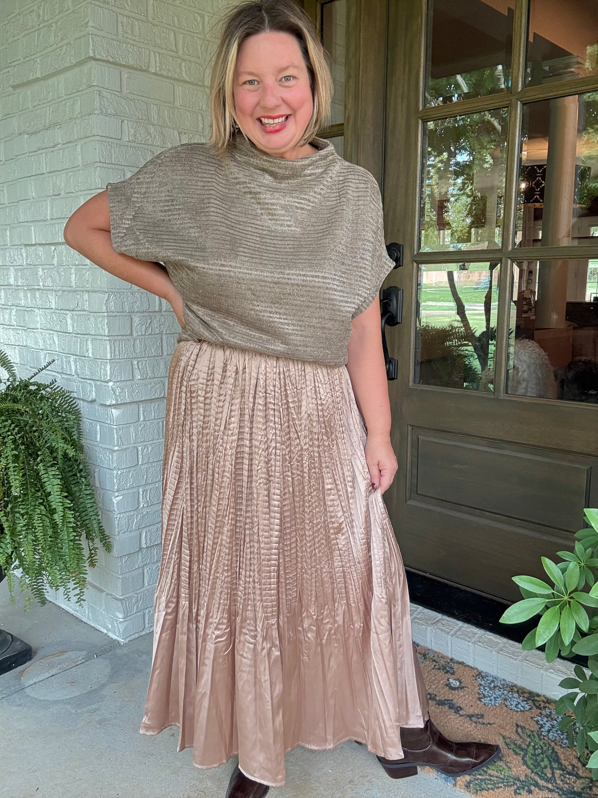 Glam Satin Wrinkled Skirt - Taupe