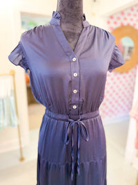 Satin Tiered Maxi Dress - Midnight Blue
