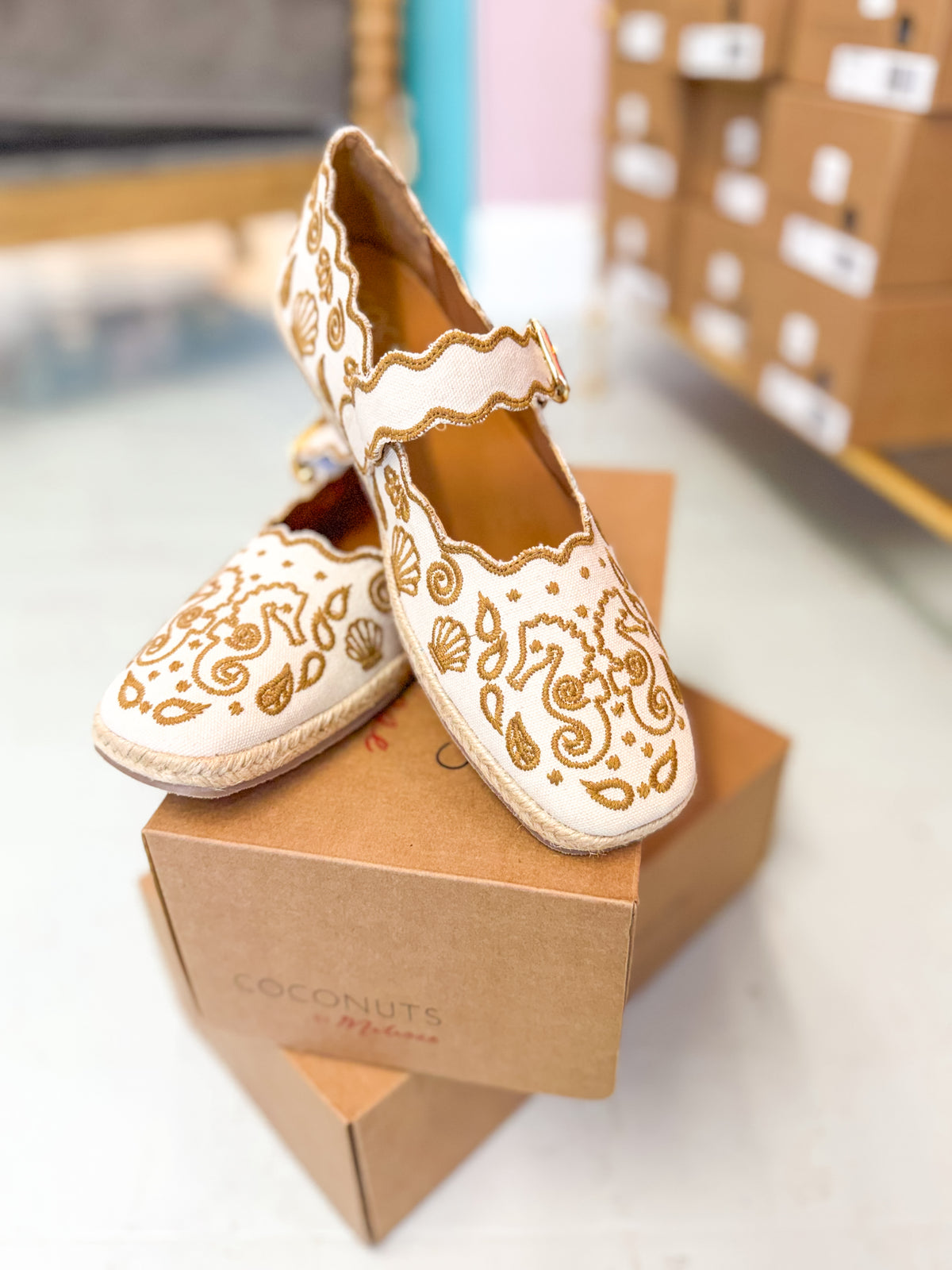 The Ariana Seashell Espadrille Tan Flats