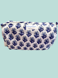 Royal Blue & Light Blue Floral Quilted Cosmetic Bag - Multiple Sizes