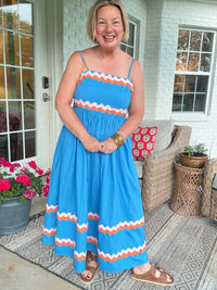 Sun Kissed Ric Rac Midi Dress - Blue