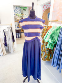 Navy and Camel Striped Sweater Dress