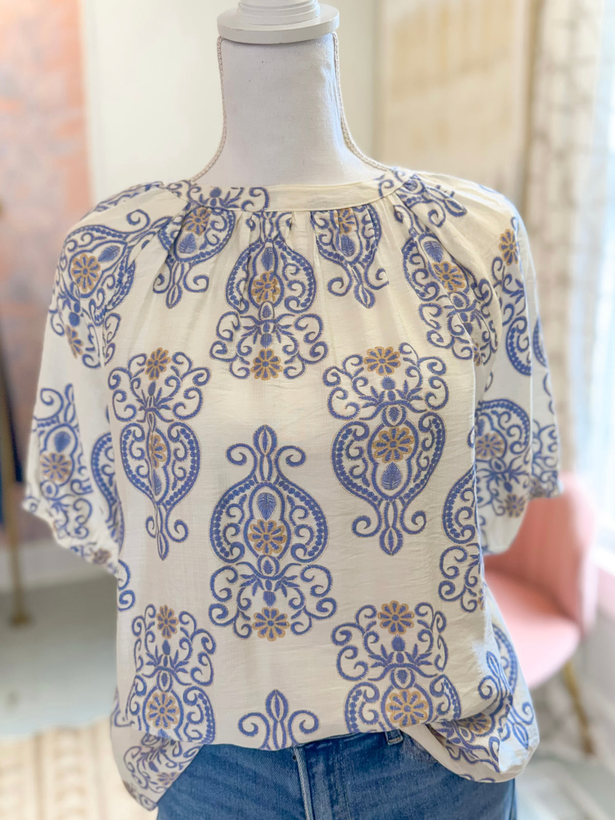 Blue Paisley Print Blouse