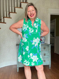 Green Floral Collared Shift Dress