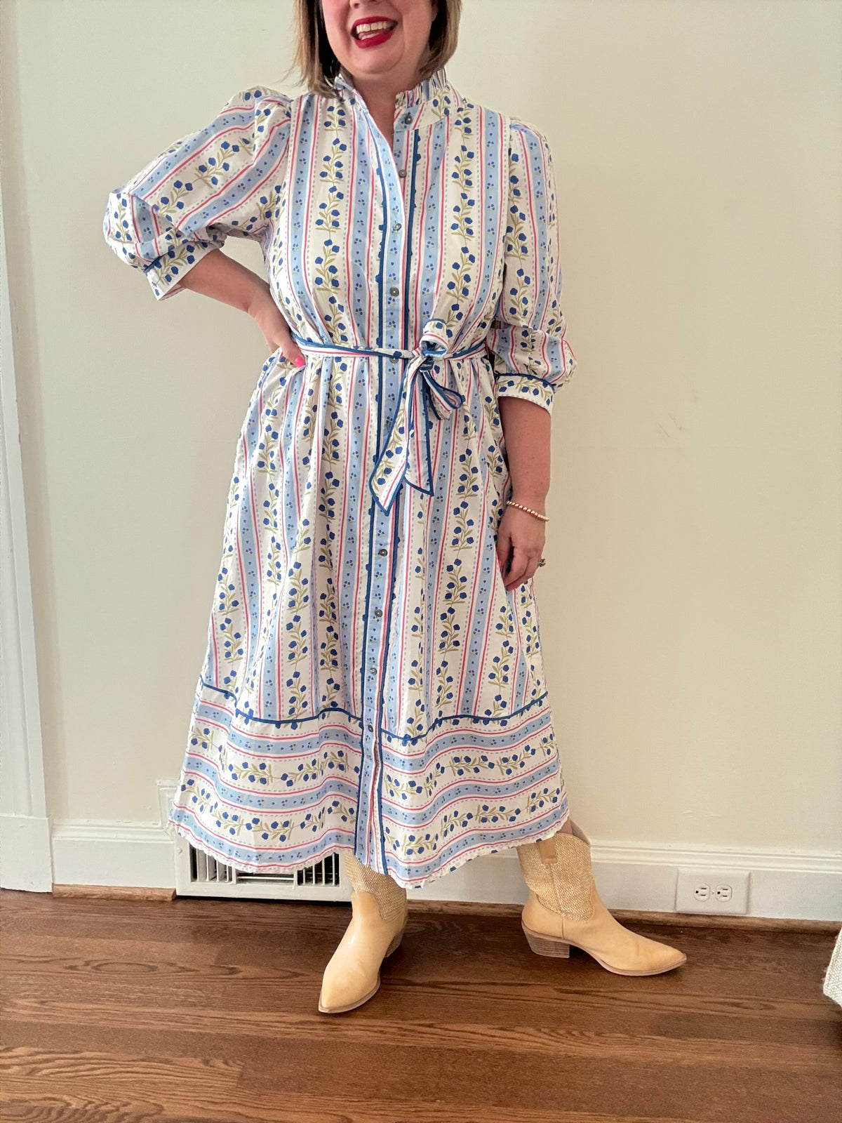 Breezy Printed Midi Dress - Blue