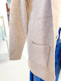 Open Front Cardigan with Pockets - Taupe