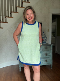 Happy Runaround Dress - Lime w/Blue Trim