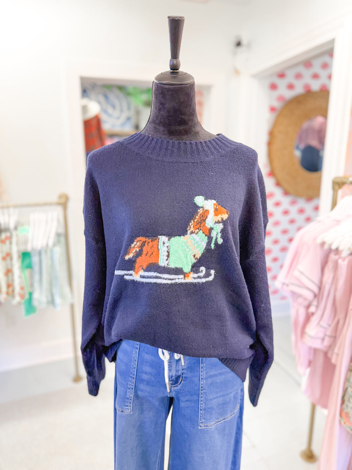 Navy Dachshund Sweater