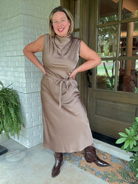 Mock Neck Sleeveless Midi Dress - Taupe