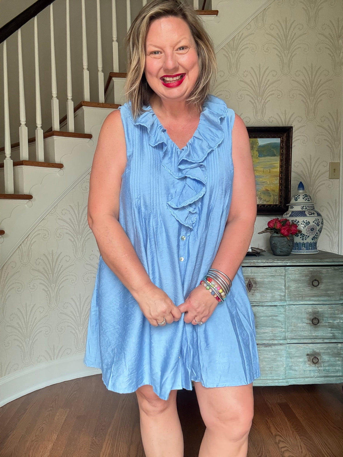 Ruffle Sleeve Dress - Light Blue