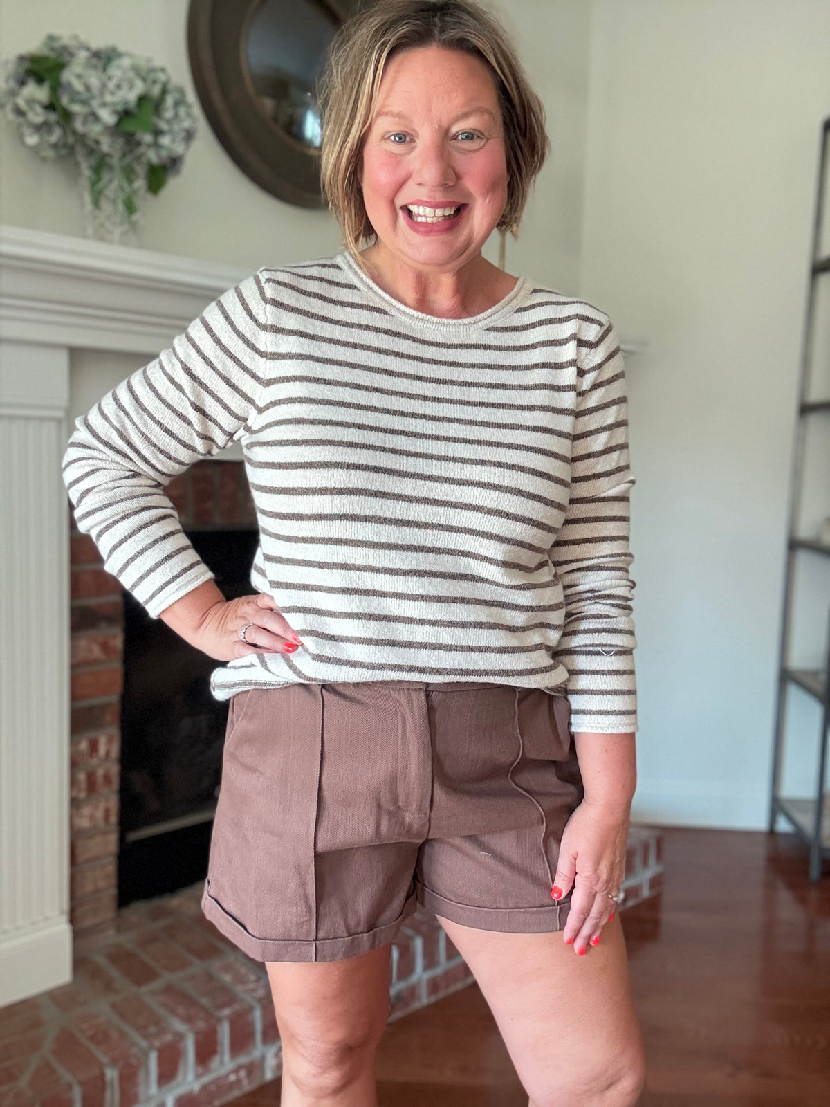 Autumn Lines Cream and Brown Striped Sweater