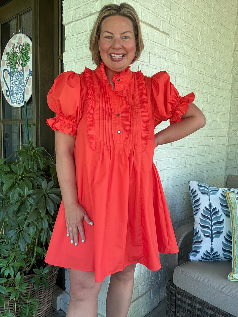 Julie Solid Ruffle Dress - Orange