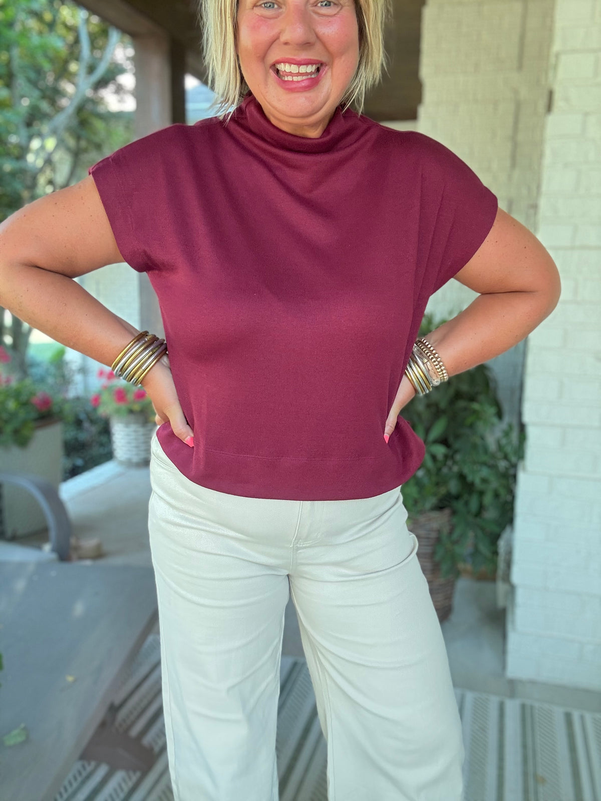 Gaby Mock Neck Top - Burgundy