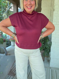 Gaby Mock Neck Top - Burgundy