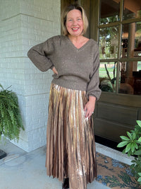 Bronze Pleated Maxi Skirt