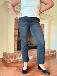 Allison Vervet Black Mid Rise Super Soft Crop Flare Jeans