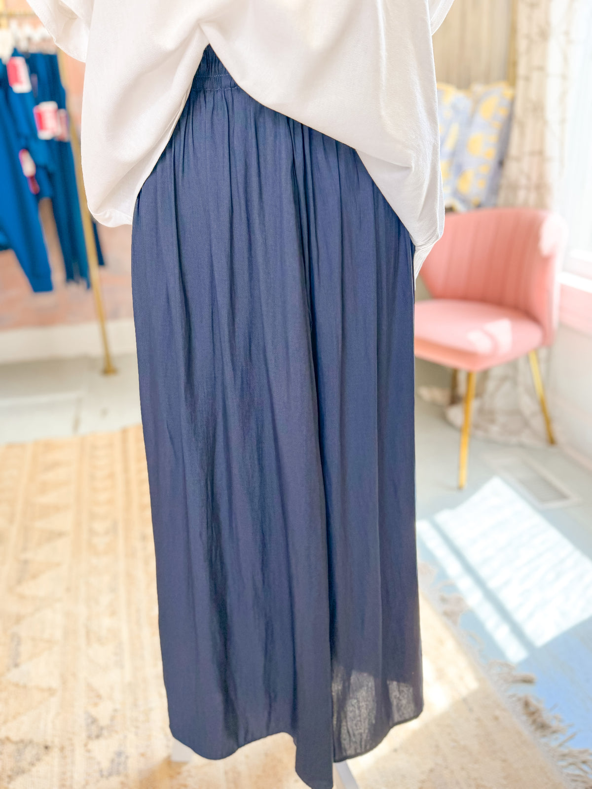 Flowy Wide Leg Palazzo Pants - Navy