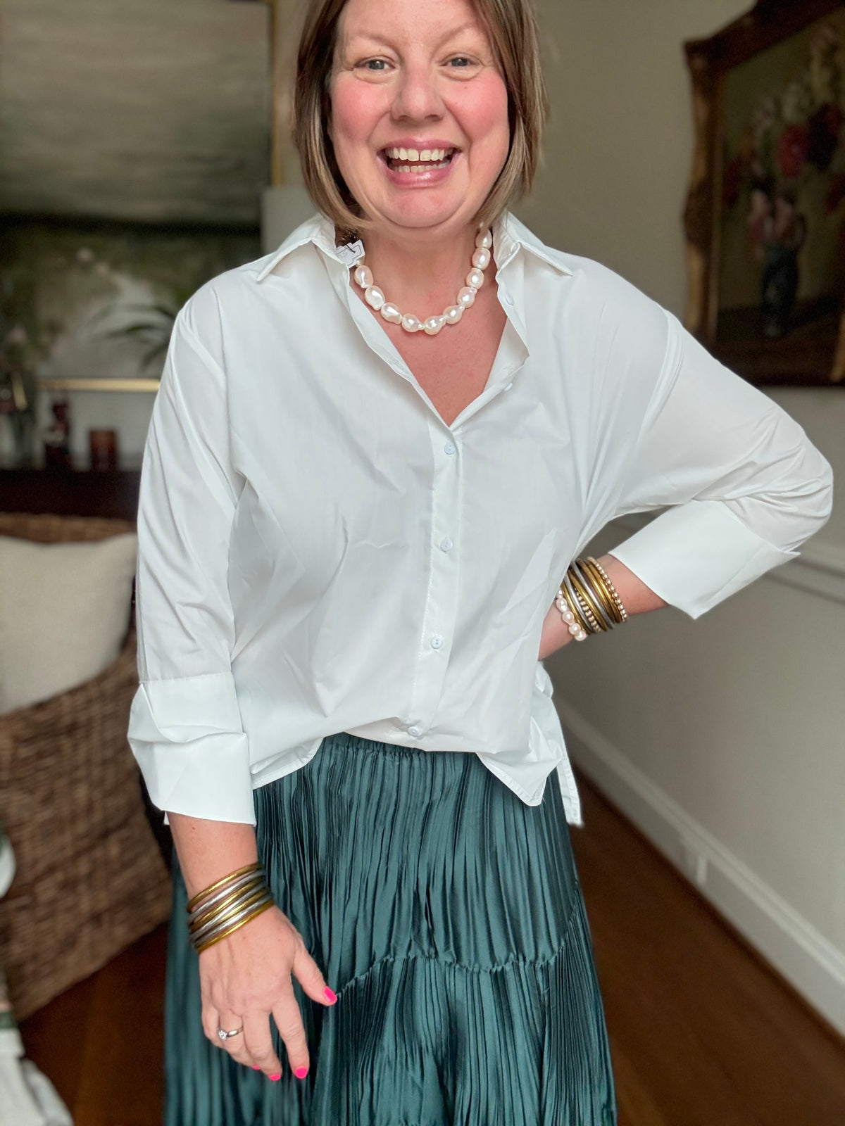 Poplin Shirt with extra wide Cuffs - White