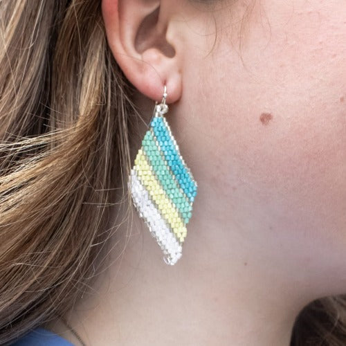 Blue Beaded Trapezoid Earrings