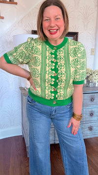 Short Sleeve Floral Button Up Cardigan Sweater