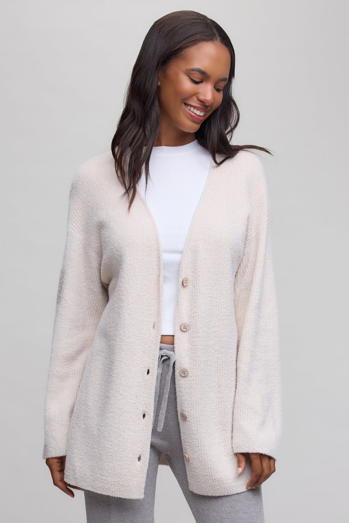 Barefoot Dreams Rib Button Front Cardigan - Sand Dune