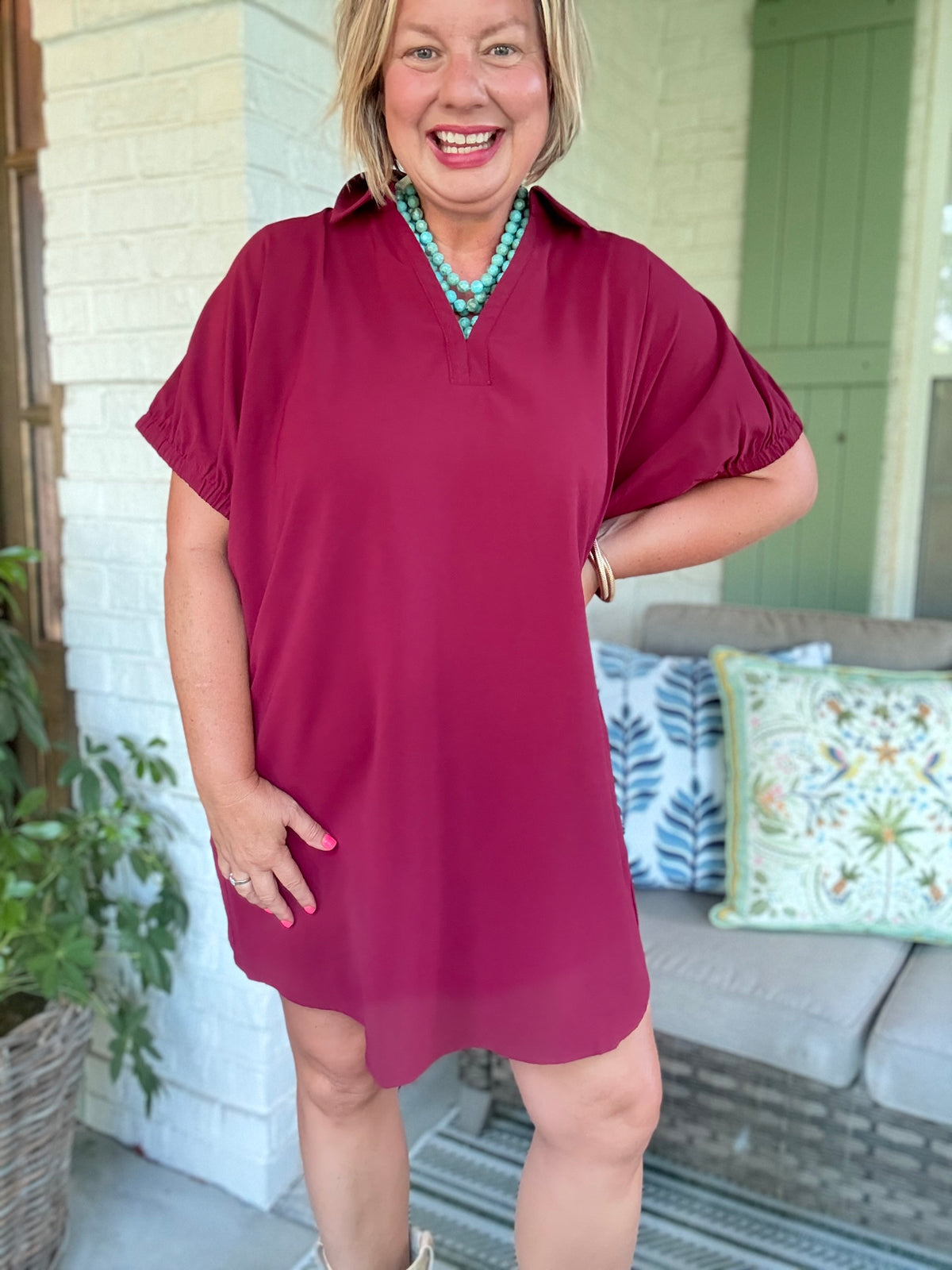 Simply Sweet Burgundy Dress with Collar