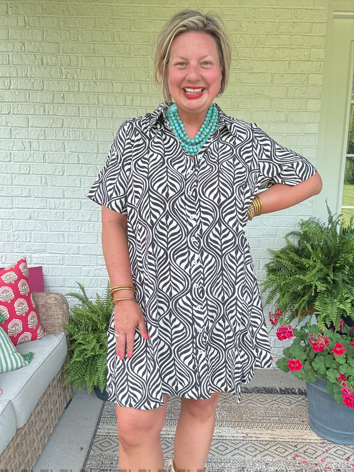 Nora Black and White Collar Dress