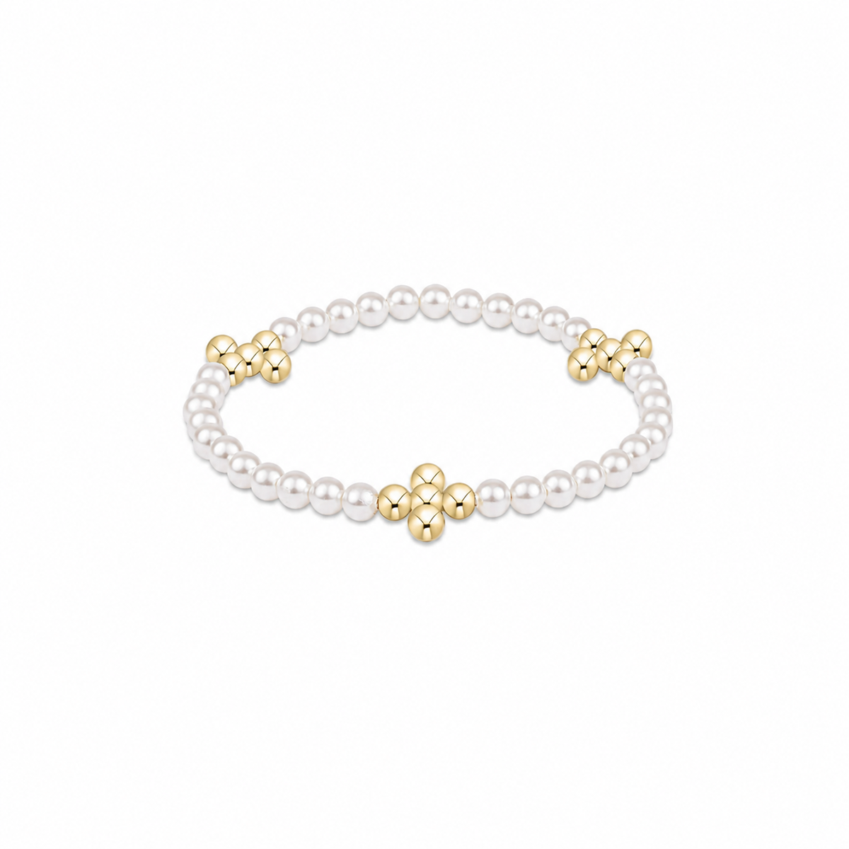 Beaded 4mm Gold Signature  Cross 4mm Pearl Bracelet