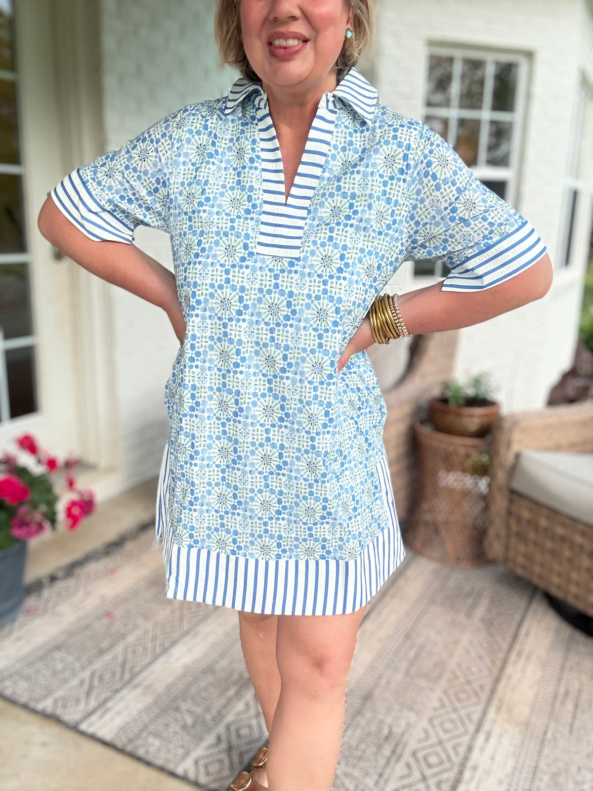 Sarah Blue & White Collar Dress