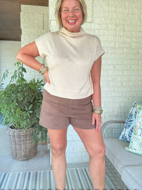 Gaby Mock Neck Top - Oatmeal